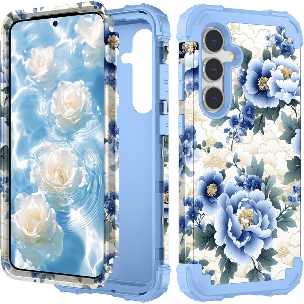 Flower Pattern Compatible with Samsung Galaxy S25 Full-Body Protective Blue